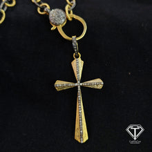 Load image into Gallery viewer, Pave Diamond Cross Pendant With Chain &amp; Lock: Sterling Silver Handmade Jewelry
