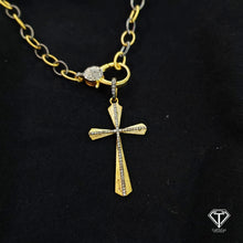 Load image into Gallery viewer, Pave Diamond Cross Pendant With Chain &amp; Lock: Sterling Silver Handmade Jewelry
