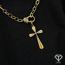 Load image into Gallery viewer, Pave Diamond Cross Pendant With Chain &amp; Lock: Sterling Silver Handmade Jewelry
