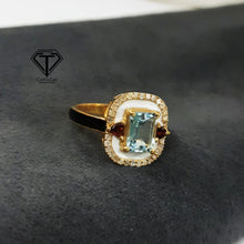 Load image into Gallery viewer, Blue Topaz Ring with Garnet, Diamond Handmade Designer Rings, 925 Sterling Silver Handmade Rings, Ring Jewelry
