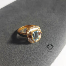 Load image into Gallery viewer, Blue Topaz Ring with Garnet, Diamond Handmade Designer Rings, 925 Sterling Silver Handmade Rings, Ring Jewelry
