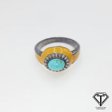 Load image into Gallery viewer, Turquoise Enamel Ring, Beautiful Minimalist Enamel Ring With Natural Uncut Diamond
