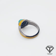 Load image into Gallery viewer, Turquoise Enamel Ring, Beautiful Minimalist Enamel Ring With Natural Uncut Diamond
