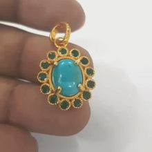 Load and play video in Gallery viewer, Pave Natural Turquoise Pendant, Pave Diamond heart Pendant, Pave Diamond Jewelry
