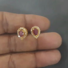 Load and play video in Gallery viewer, Tear Drop Stud Earrings, Pave Diamond Ruby Drop Earrings, Pave Diamond Jewelry
