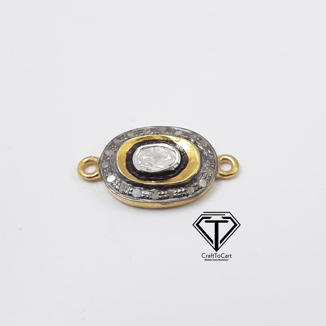 Pave Diamond Oval Polki Connector ,Oval Charm Connector