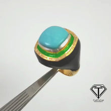 Load and play video in Gallery viewer, Pave Diamond Enamel Ring, Beautiful Minimalist Enamel Ring With Turquoise
