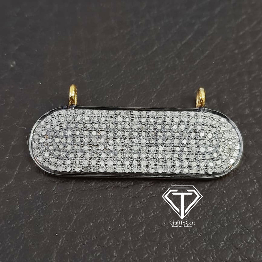 Bar Connector Pendant, Pave Diamond Rectangle Curved Bar Connector Pendant - CraftToCart