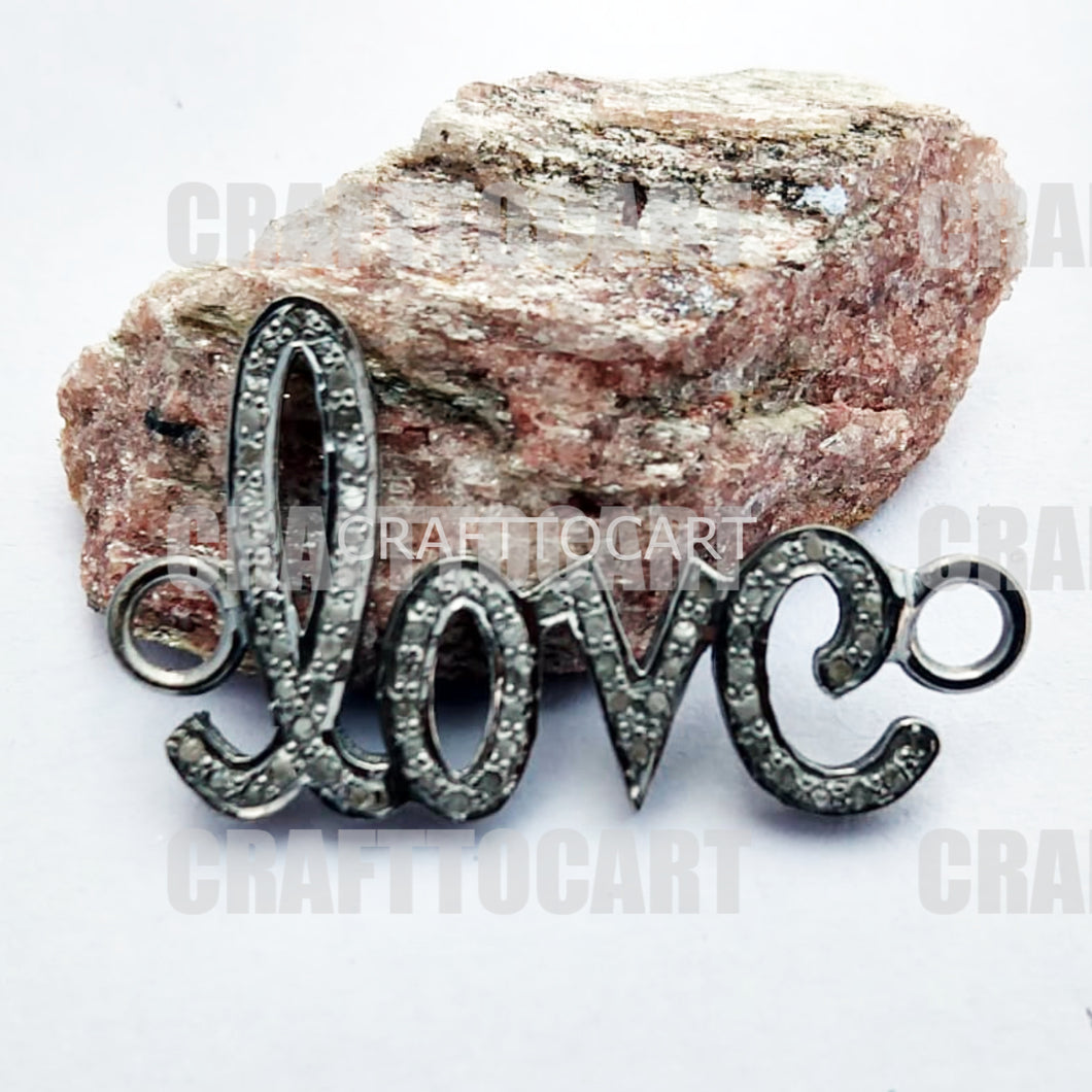 Pave Diamond Silver Love Pendant Connector - CraftToCart