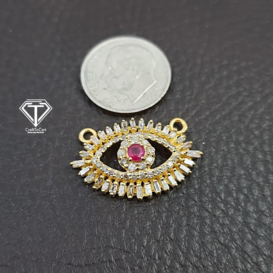 Pave Diamond Evil Eye Connector Pendant