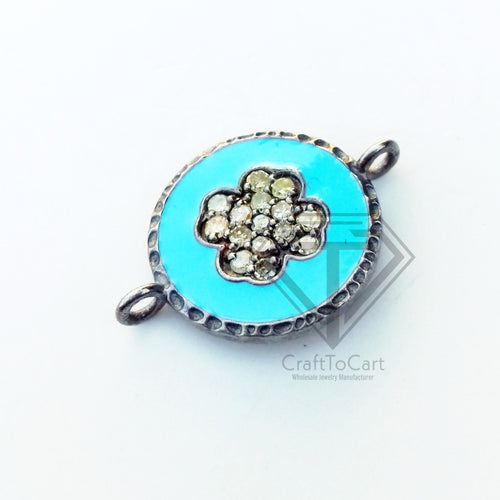 Pave Diamond Round Enamel Connector - CraftToCart