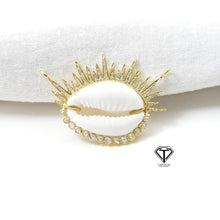 Load image into Gallery viewer, Sunburst Cowrie Connector Pendant, Pave Diamond Sea Shell Pendant
