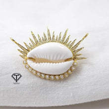 Load image into Gallery viewer, Sunburst Cowrie Connector Pendant, Pave Diamond Sea Shell Pendant
