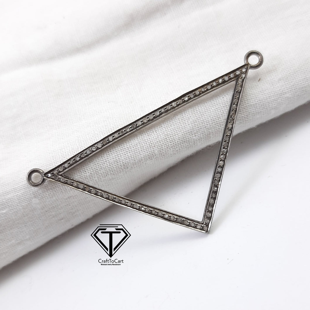 Pave Diamond Triangle Connector Pendant, Pave Triangle Shape Pendant, 925 Sterling Silver, Diamond Jewelry