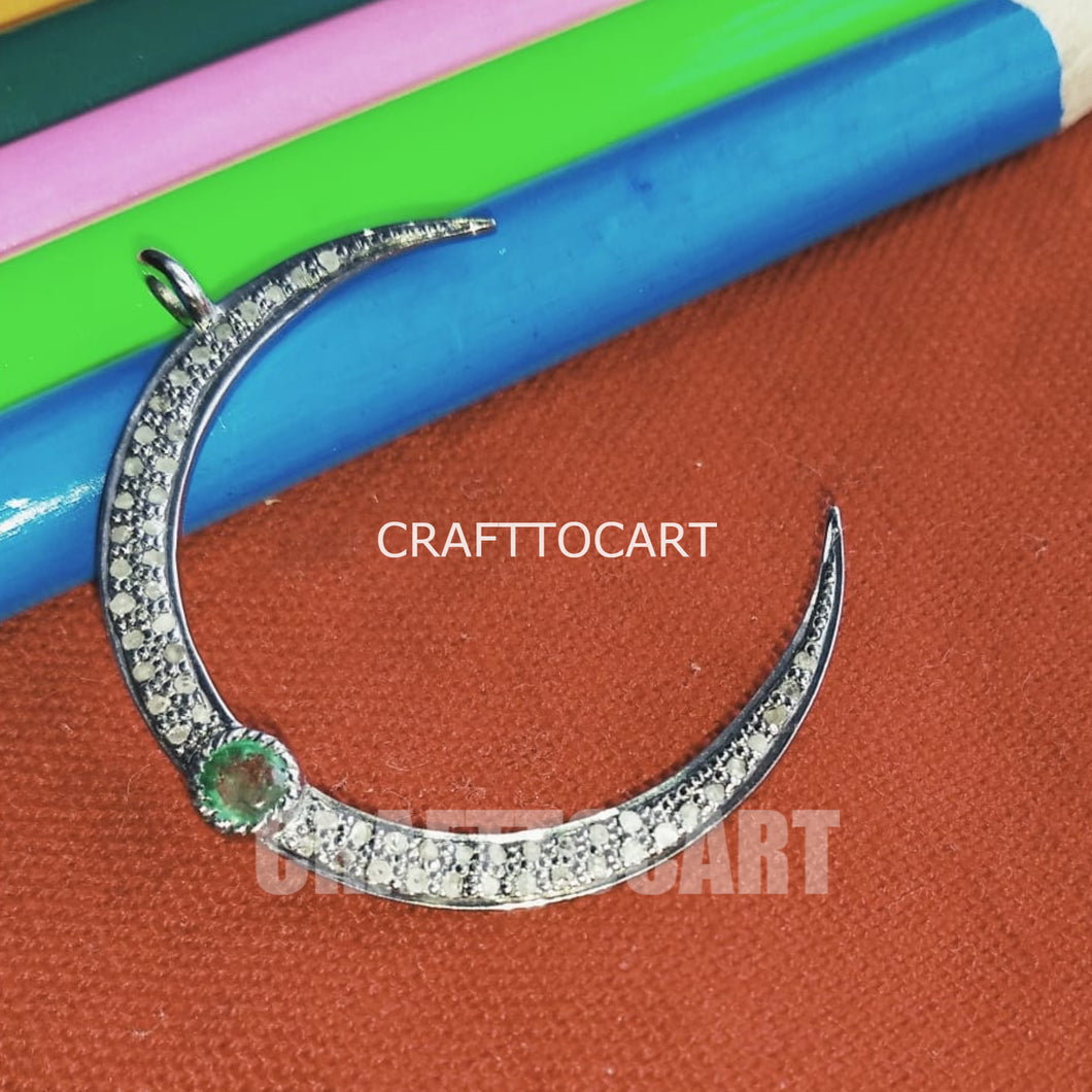 Pave Diamond Crescent Moon Charm - CraftToCart