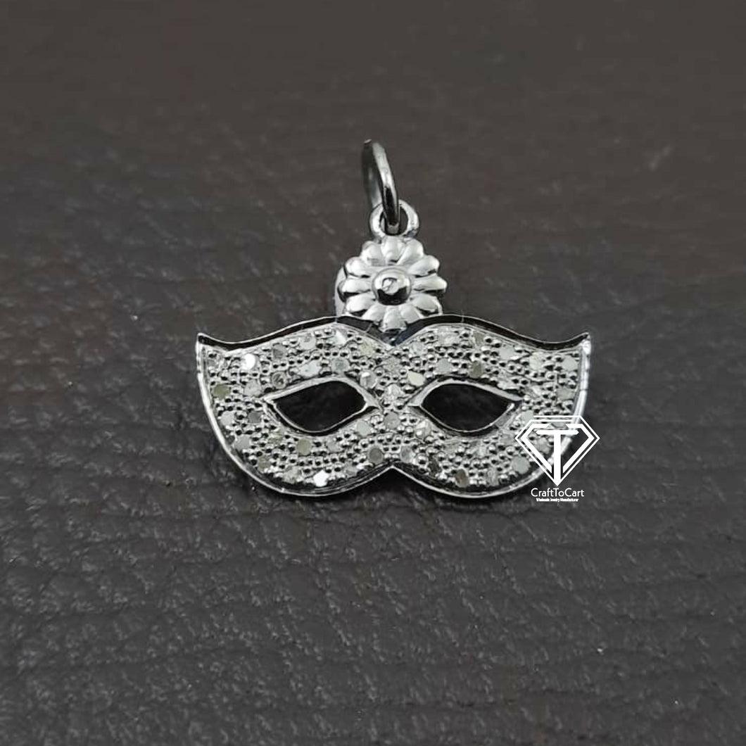 Pave Diamond Mystery Mask Charm, 925 Sterling Silver, Pave Diamond Jewelry, Diamond Findings