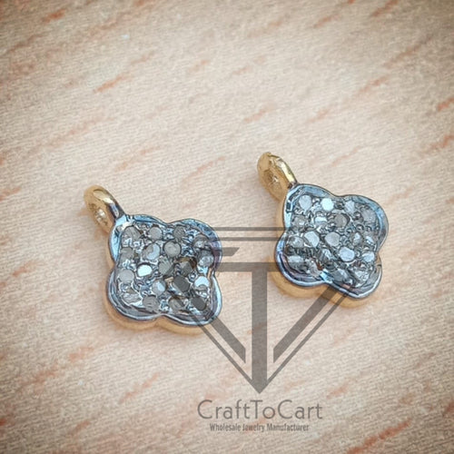 Pave Diamond Flower Charm Pendant , Pave diamond Findings - CraftToCart