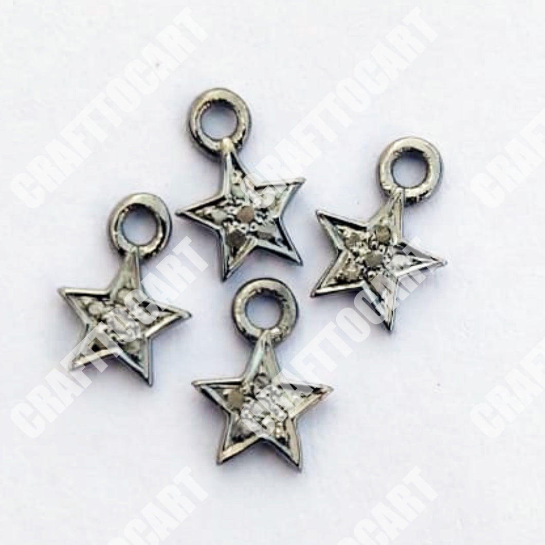 Pave Diamond Star Charm Pendant, Pave Diamond Pendant, 925 Sterling Silver Charm - CraftToCart