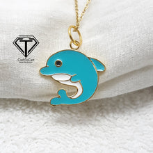 Load image into Gallery viewer, Dolphin Enamel Charm, 925 Sterling Silver Enamel Dolphin Pendant
