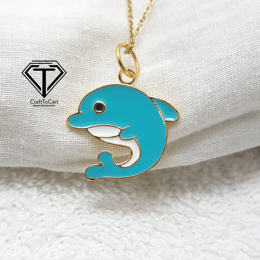 Dolphin Enamel Charm, 925 Sterling Silver Enamel Dolphin Pendant