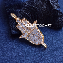 Load image into Gallery viewer, Pave Diamond Hamsa Connector Charm - CraftToCart
