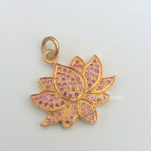 Load image into Gallery viewer, Pave Lotus Flower Charm, Pave Ruby Charms - CraftToCart
