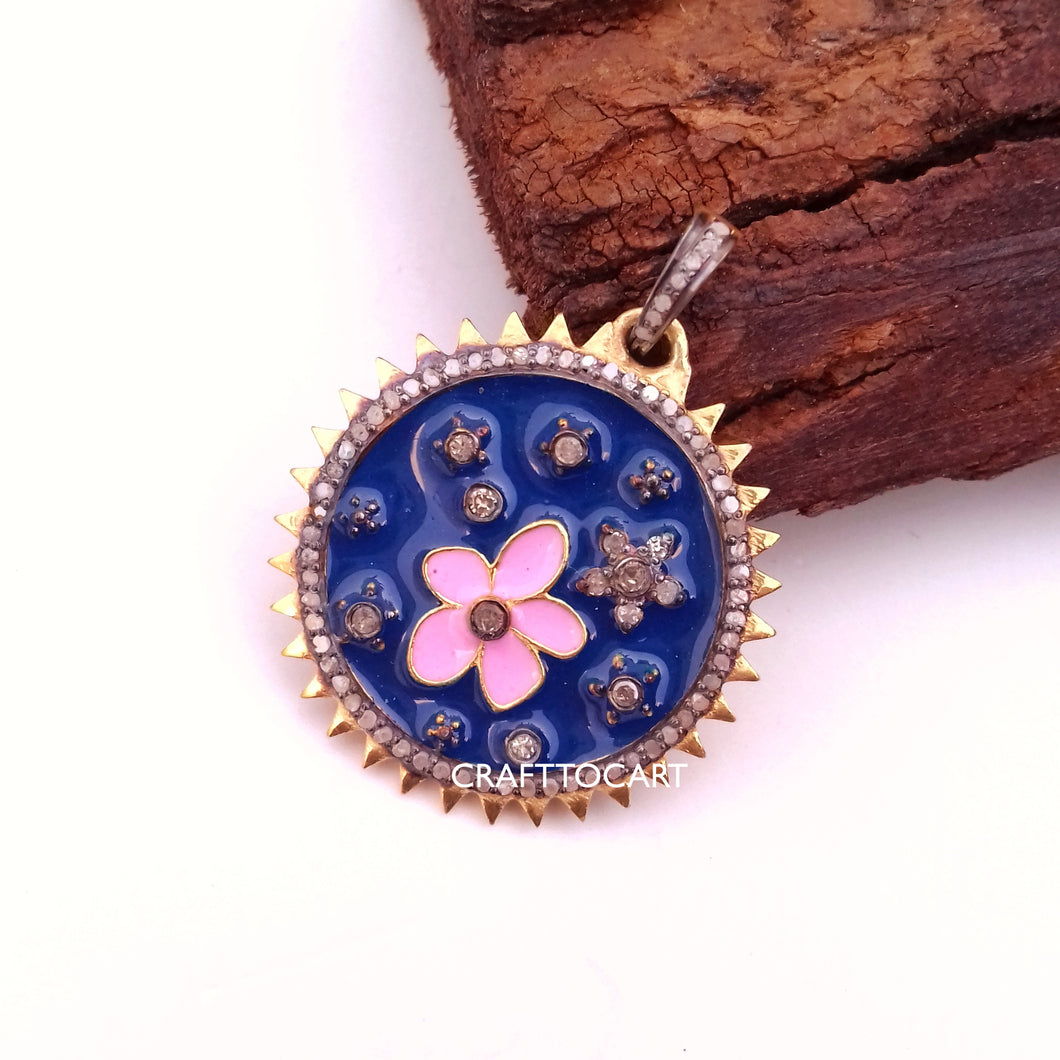 Pave Flower Enamel Charm Pendant - CraftToCart