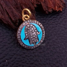 Load image into Gallery viewer, Pave Diamond Hamsa Hand Enamel Charm Pendant - CraftToCart
