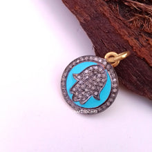 Load image into Gallery viewer, Pave Diamond Hamsa Hand Enamel Charm Pendant - CraftToCart
