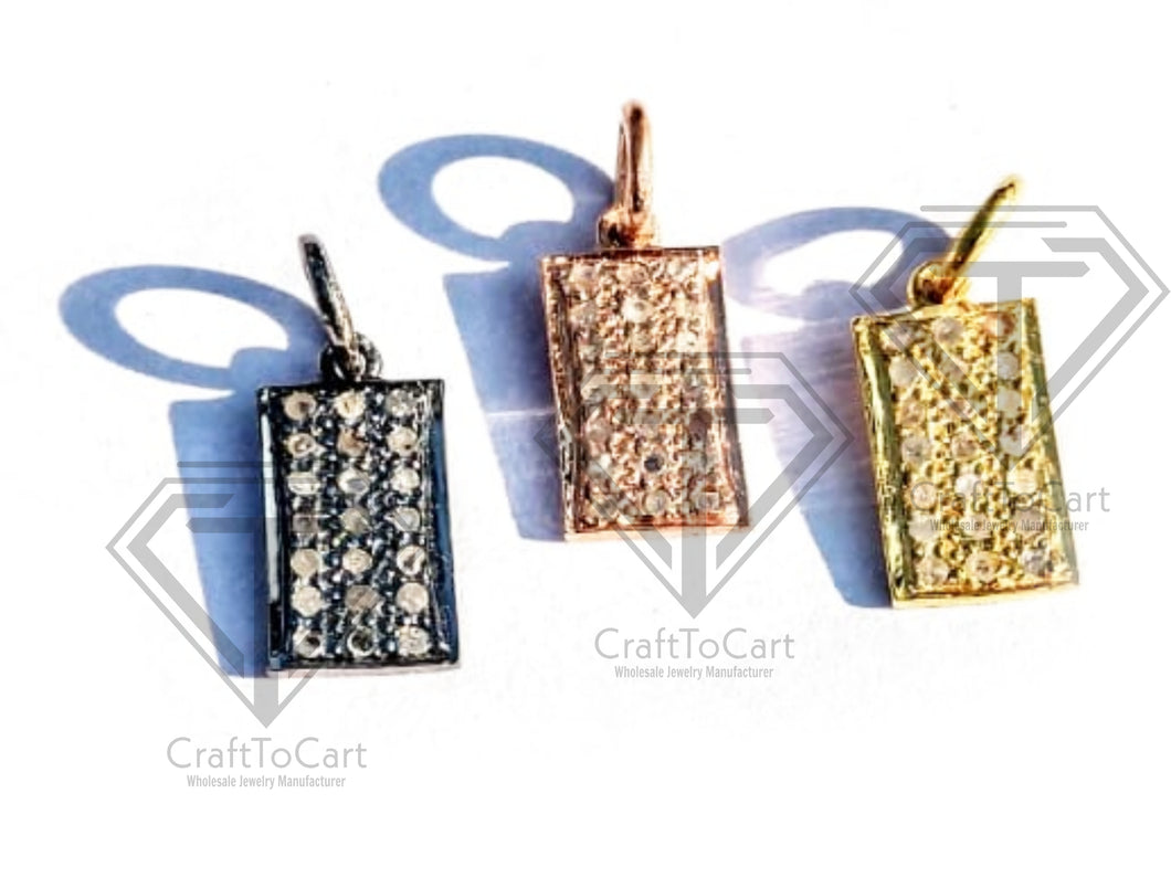 Pave Diamond Rectangle Shape Charm Pendant