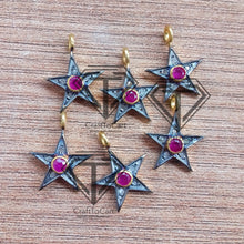 Load image into Gallery viewer, Pave Diamond Star With Ruby Charm Pendant - CraftToCart
