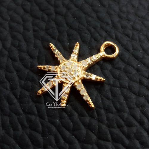 Pave Diamond Spike Sunburst Charm Pendant - CraftToCart