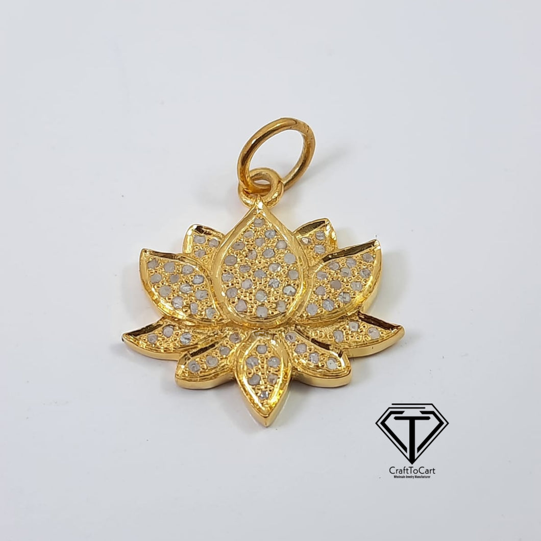 Pave Lotus Flower Charm, Pave Diamond Charms, Pave Diamond Jewelry