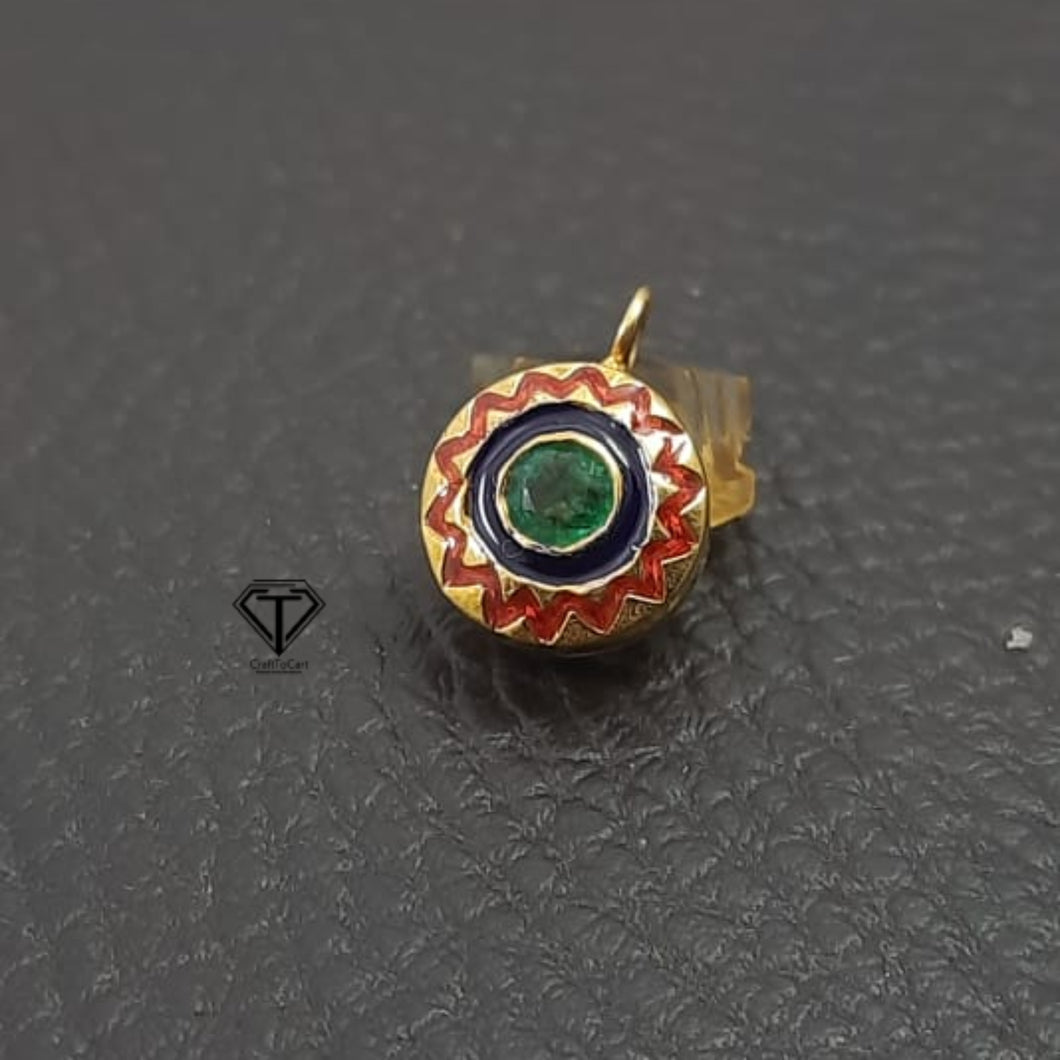 Emerald Enamel Charm, Round Shape Charm