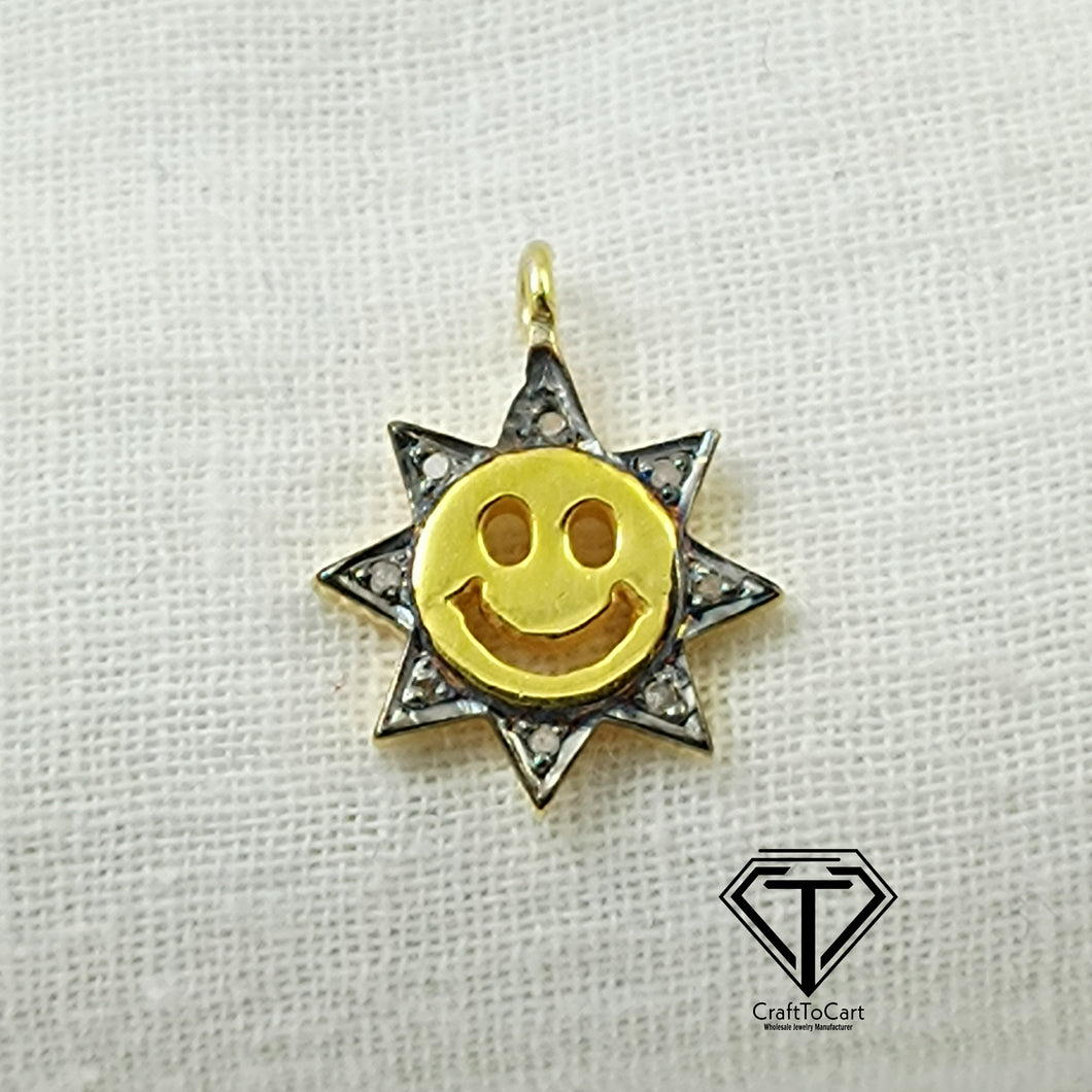 Pave Diamond Smiley Sunburst Charm