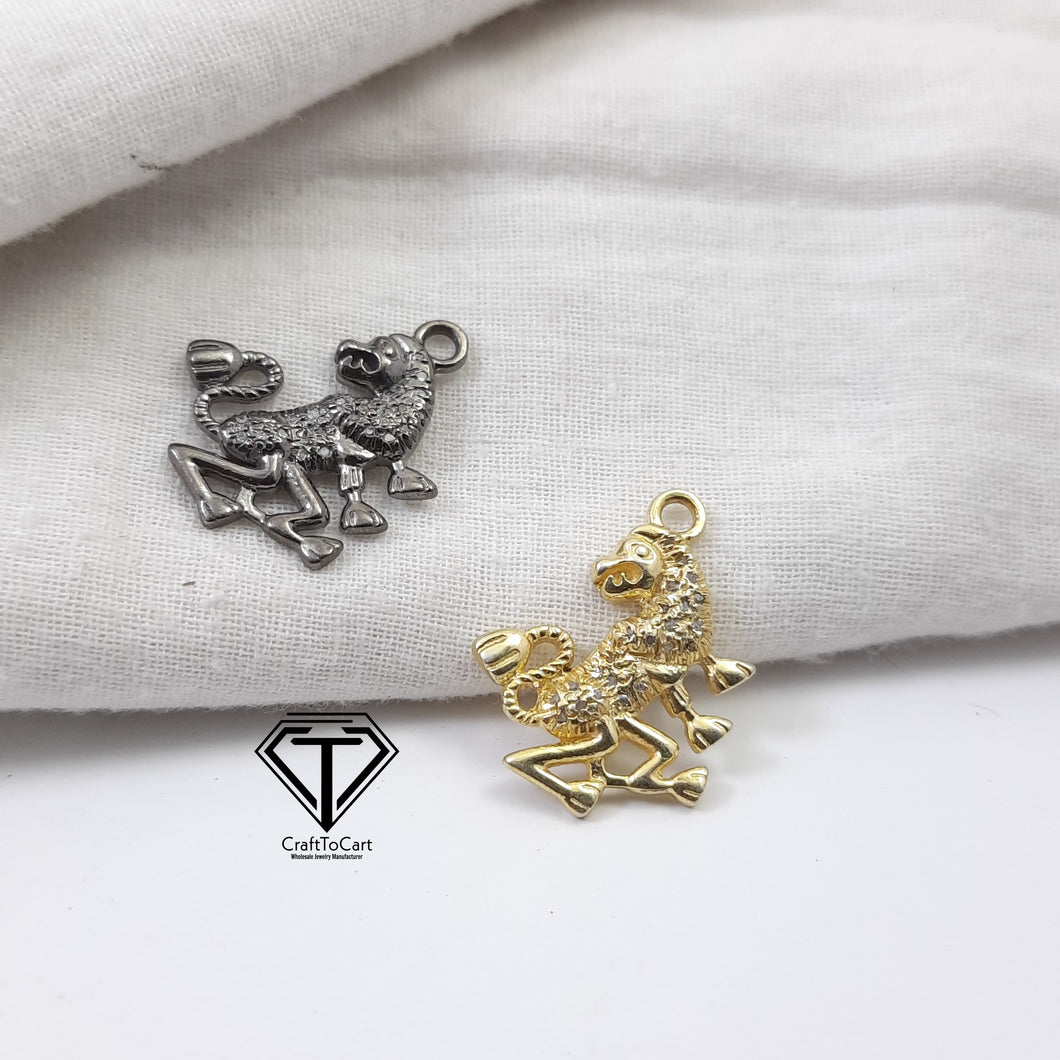 Pave Diamond Lion Horoscope Charm, 925 Sterling Silver, Pave Diamond Jewelry, Diamond Findings