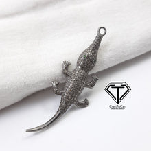 Load image into Gallery viewer, Pave Diamond Crocodile Pendant In 925 Sterling Silver, Handmade Diamond Jewelry
