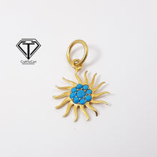 Load image into Gallery viewer, Sun Charm With Turquoise Stone, 925 Sterling Silver, Silver Findings, Jewelry Components
