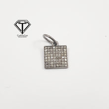 Load image into Gallery viewer, Square Charm Pendant Pave Diamond, 925 Sterling Silver, Sterling Vermeil Charm, Pave diamond Finding, Jewelry Finding - 10mm
