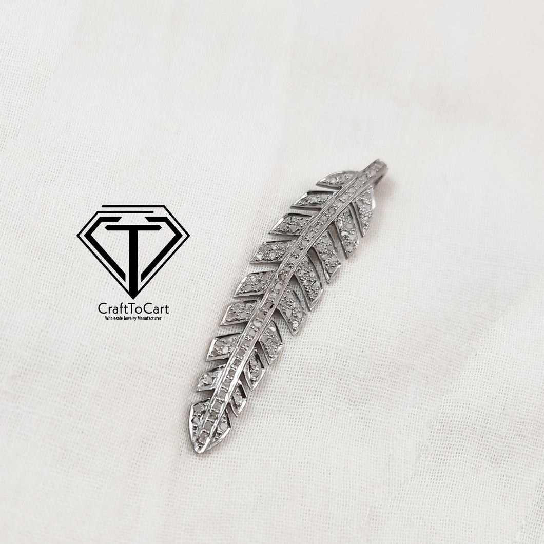 Pave Diamond Leaf Charm, 925 Sterling Silver, Pave Diamond Jewelry, Diamond Findings