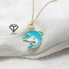 Load image into Gallery viewer, Dolphin Enamel Charm, 925 Sterling Silver Enamel Dolphin Pendant
