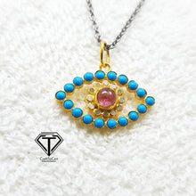 Load image into Gallery viewer, Evil Eye Charm Pendant, Pave Diamond Turquoise Eye Charm Pendant
