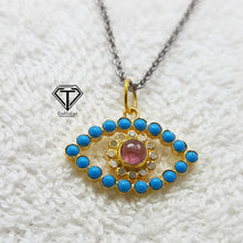 Load image into Gallery viewer, Evil Eye Charm Pendant, Pave Diamond Turquoise Eye Charm Pendant
