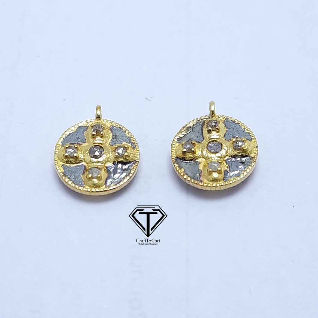 Pave Diamond Round Shape Pendant - Charm Pendant 925 Sterling Vermeil Single Bail Pendant