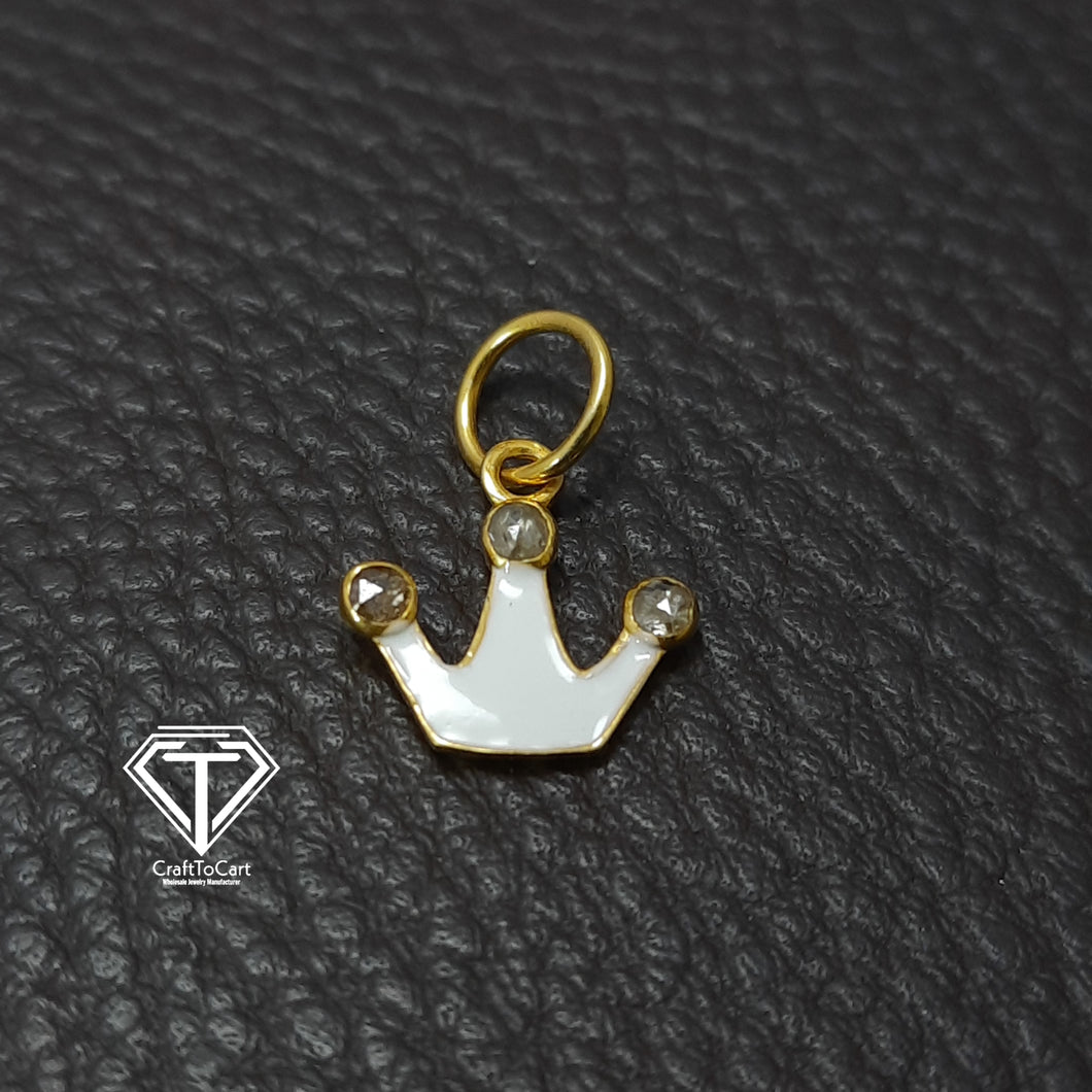 5Pc Pave Diamond Crown Enamel Charm, 925 Sterling Silver, Pave Diamond Crown Jewelry, Diamond Findings