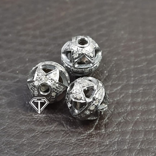 Pave Diamond Silver Ball Bead - 8mm - CraftToCart