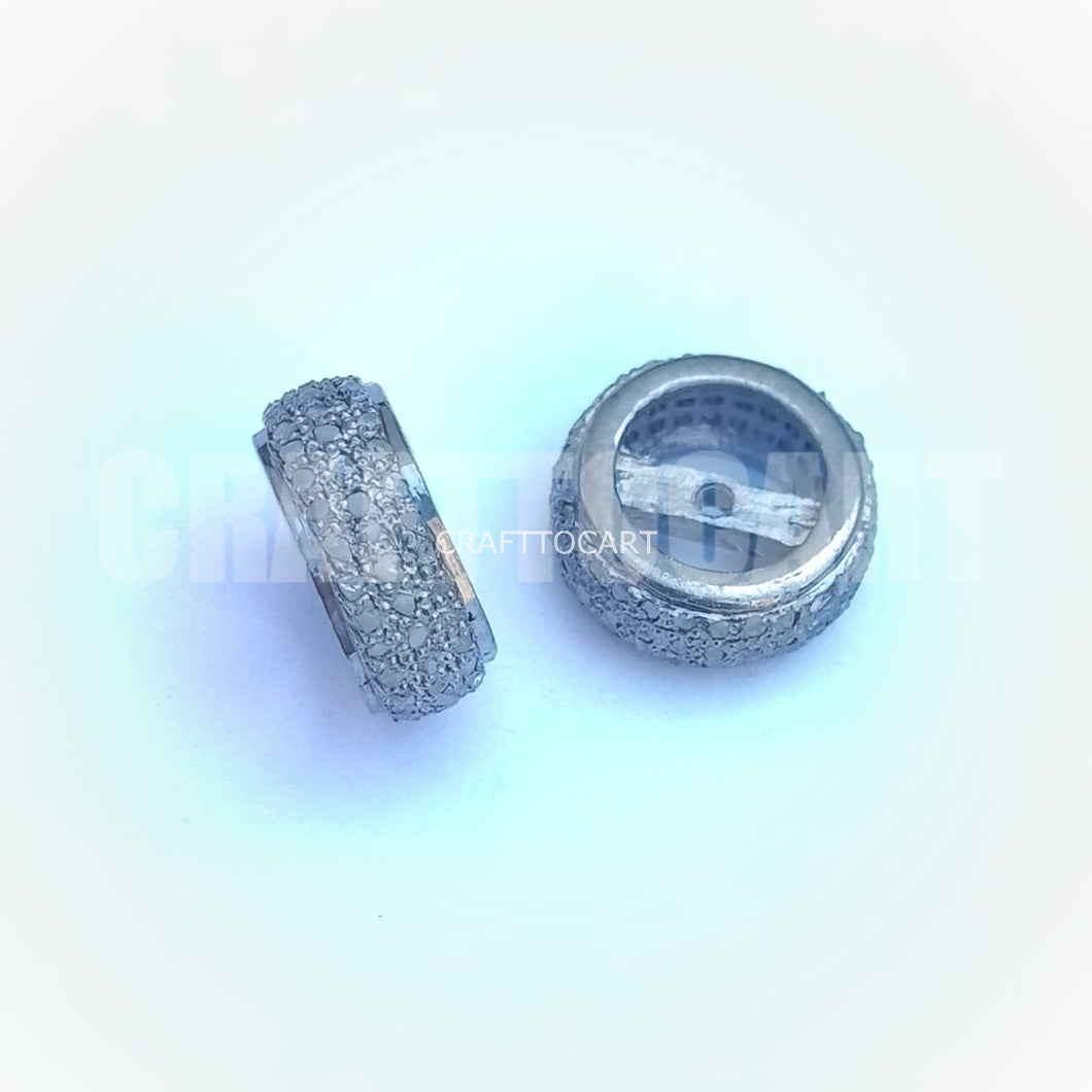 Pave Diamond Spacer Beads 3 line Roundel Wheel - CraftToCart