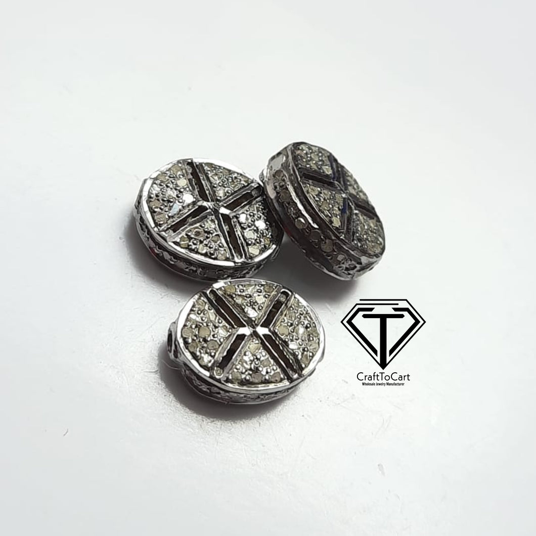 Pave Diamond Oval Beads, Pave Round Oval Beads, Pave Diamond Jewelry