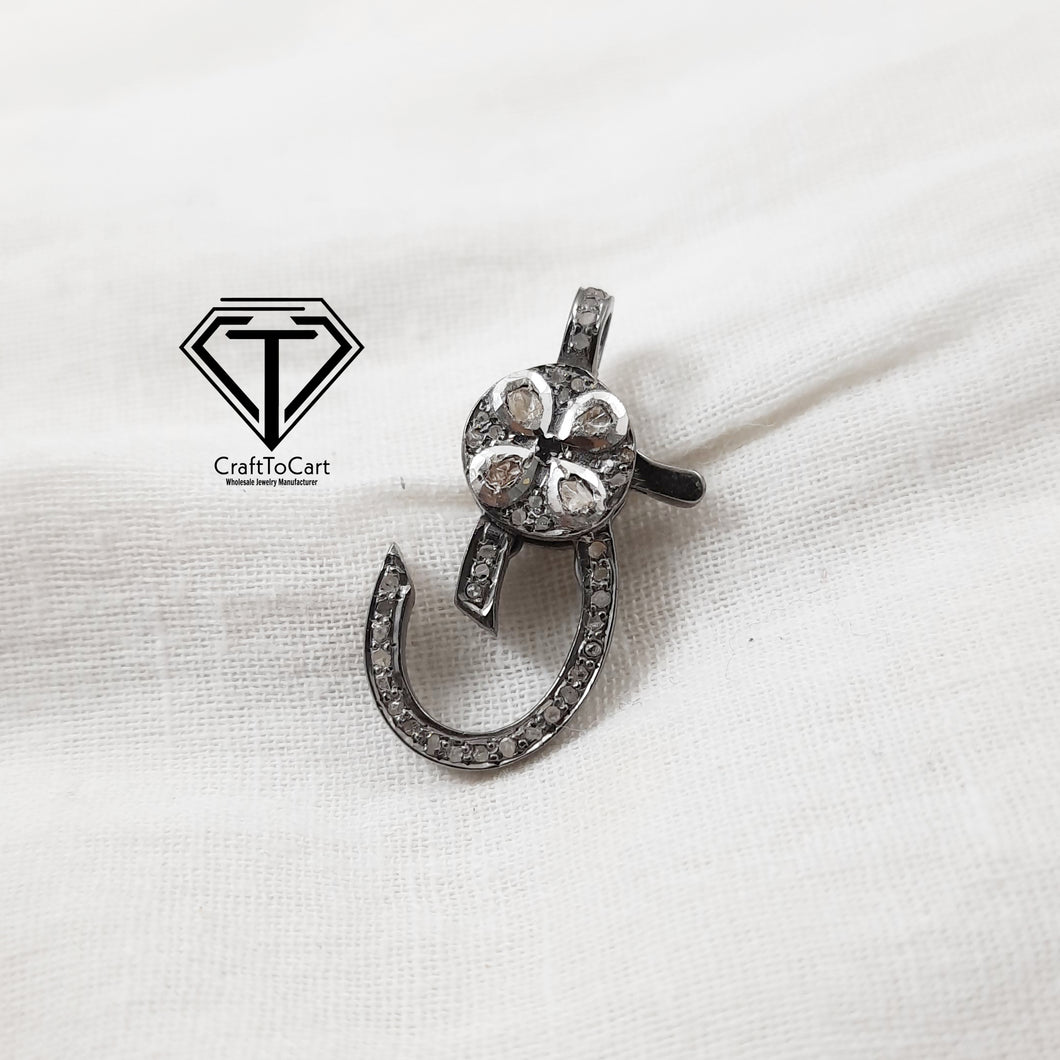 Pave Diamond Polki Clasp, Pave Diamond Lock, 925 Sterling Silver, Jewelry Components, Polki Findings, Polki Jewelry