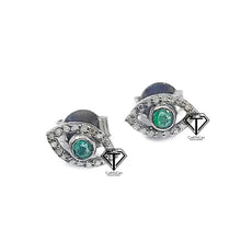 Load image into Gallery viewer, Pave Diamond Green Emerald Devil Eye Silver Tops Earring - CraftToCart
